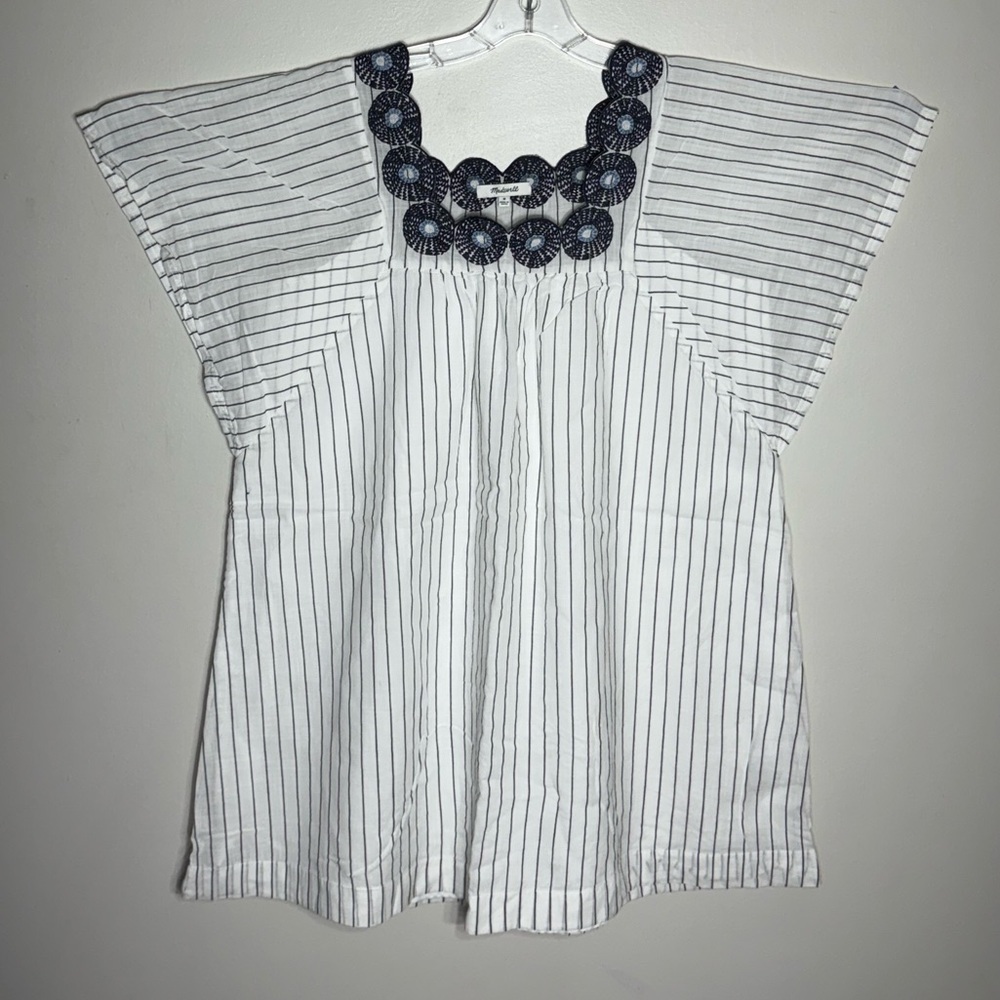Madewell Striped Dress with Black Floral Neckline Dress Sz M - Picture 5 of 9